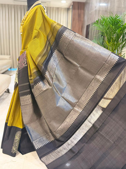 Chartreuse Gold & Black Kanjivaram Saree