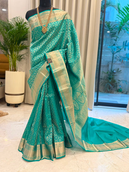 Turquoise Blue Silver Zari Kanjivaram Saree