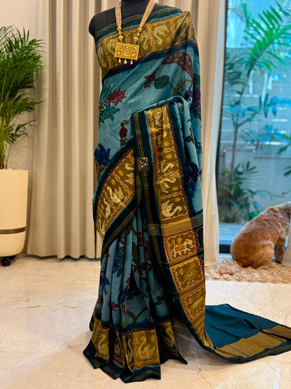 Teal Gold Fusion Kanjivaram