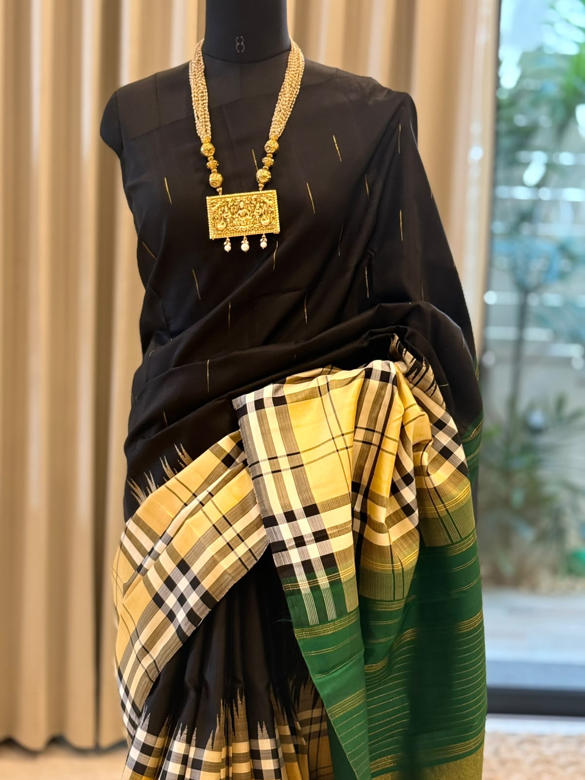 Black Mustard Emerald Kanjivaram Saree