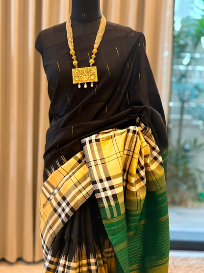 Black Mustard Emerald Kanjivaram Saree