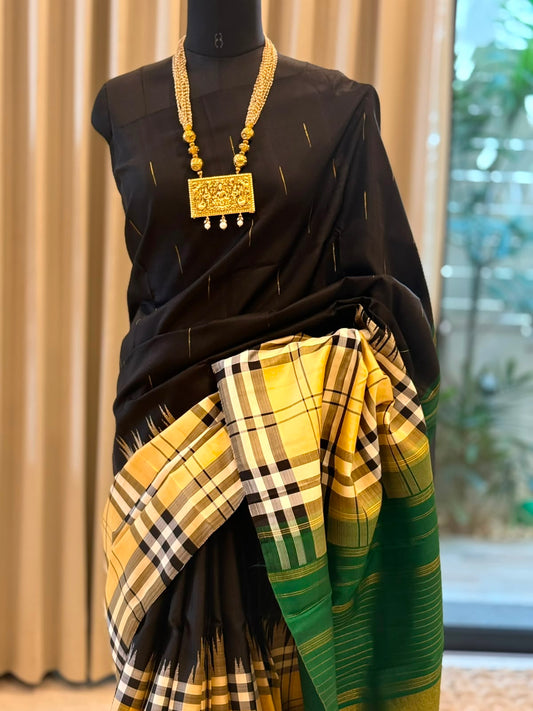 Black Mustard Emerald Kanjivaram Saree