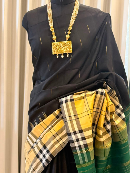 Black Mustard Emerald Kanjivaram Saree