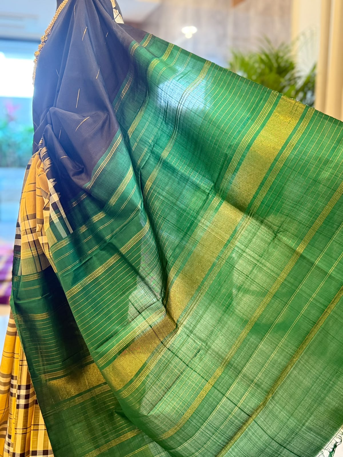 Black Mustard Emerald Kanjivaram Saree
