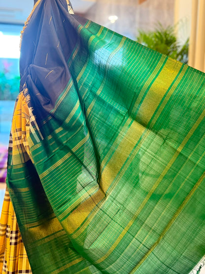 Black Mustard Emerald Kanjivaram Saree