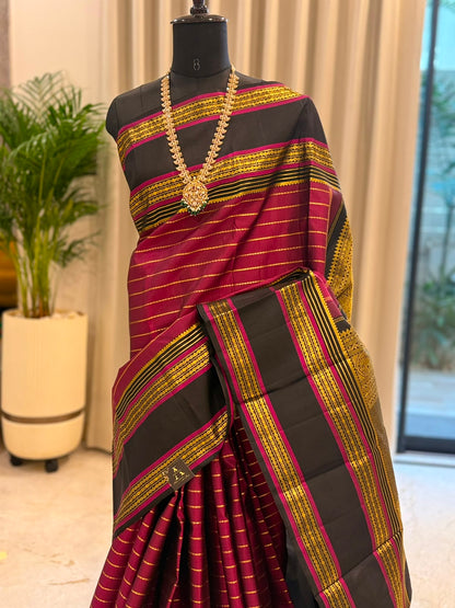 Black Magenta Gold Kanjivaram