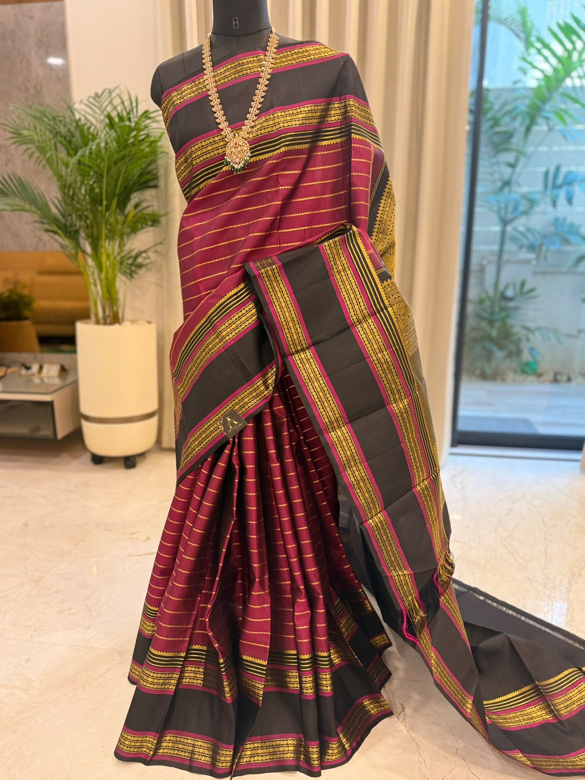 Black Magenta Gold Kanjivaram