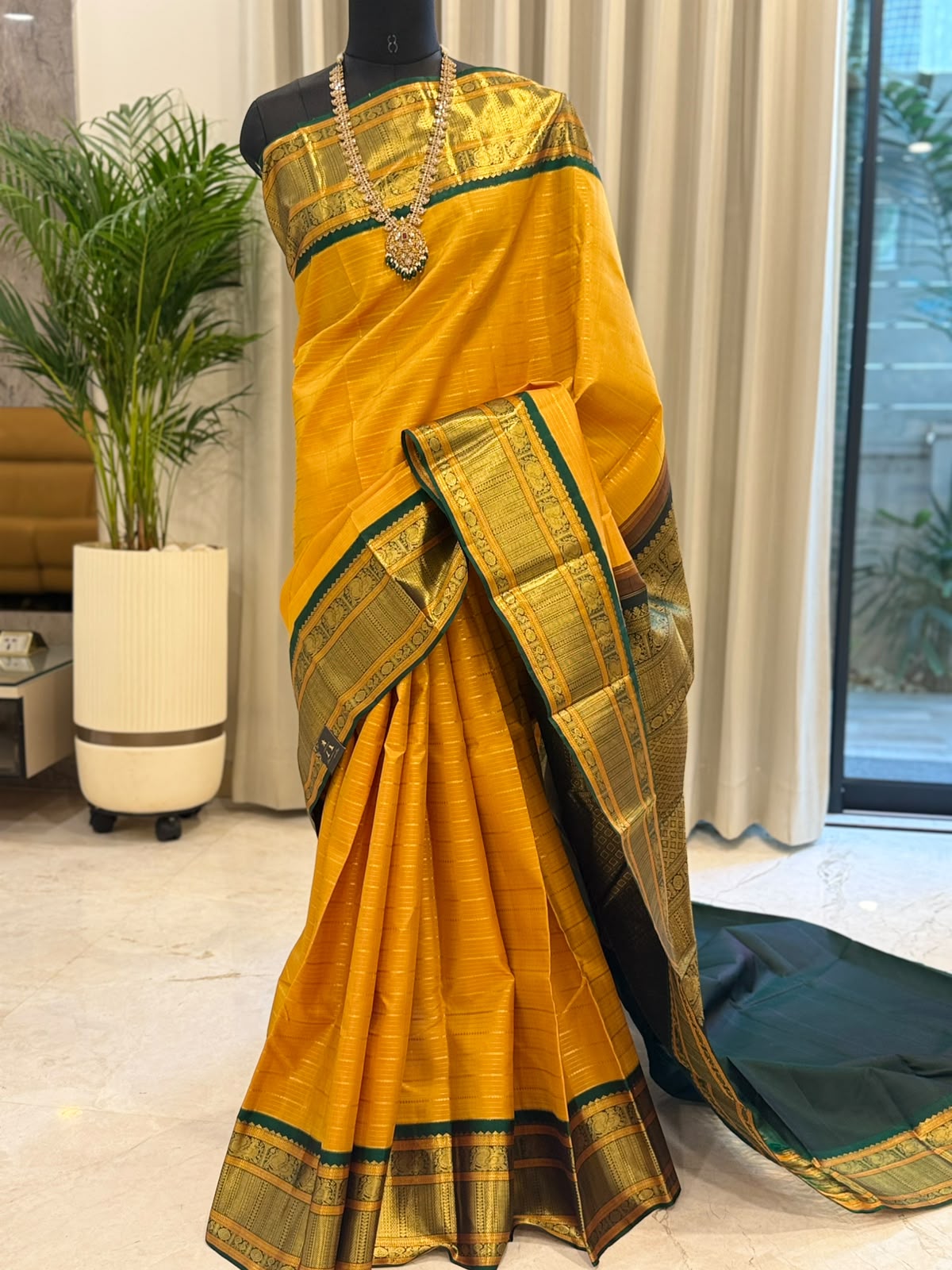 Marigold Green Zari Kanjivaram