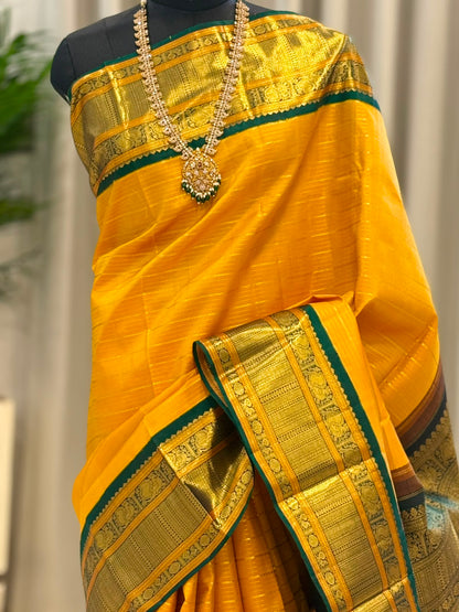 Marigold Green Zari Kanjivaram