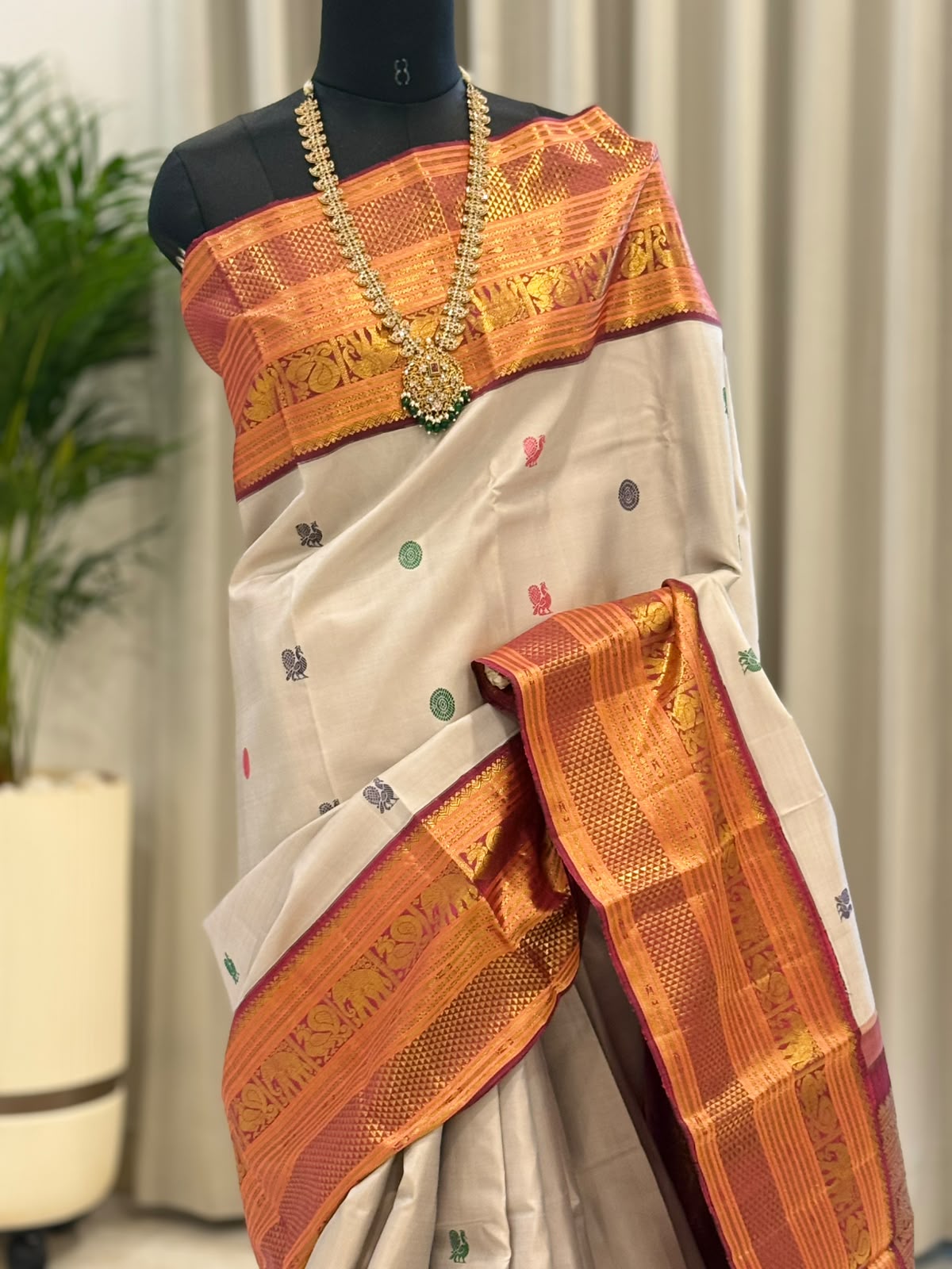 Ivory Maroon Gold Kanjivaram