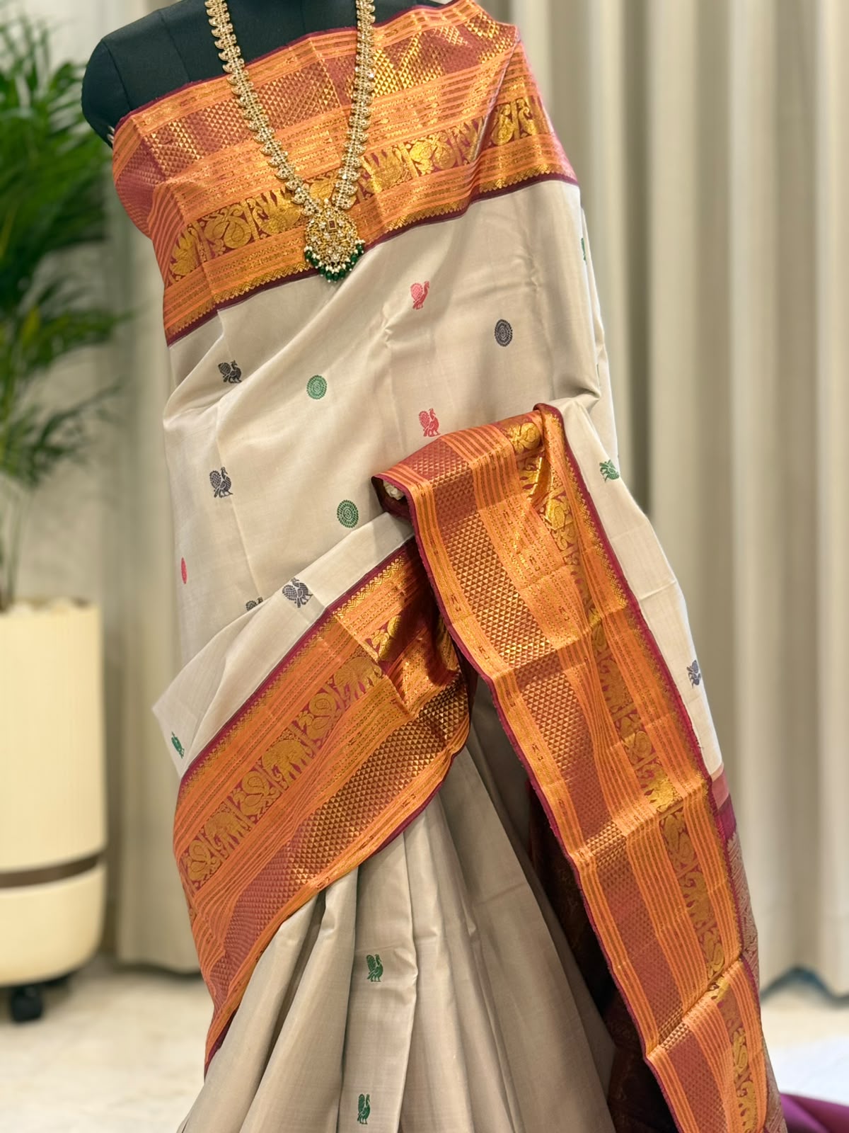 Ivory Maroon Gold Kanjivaram