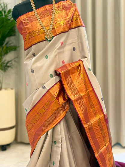 Ivory Maroon Gold Kanjivaram