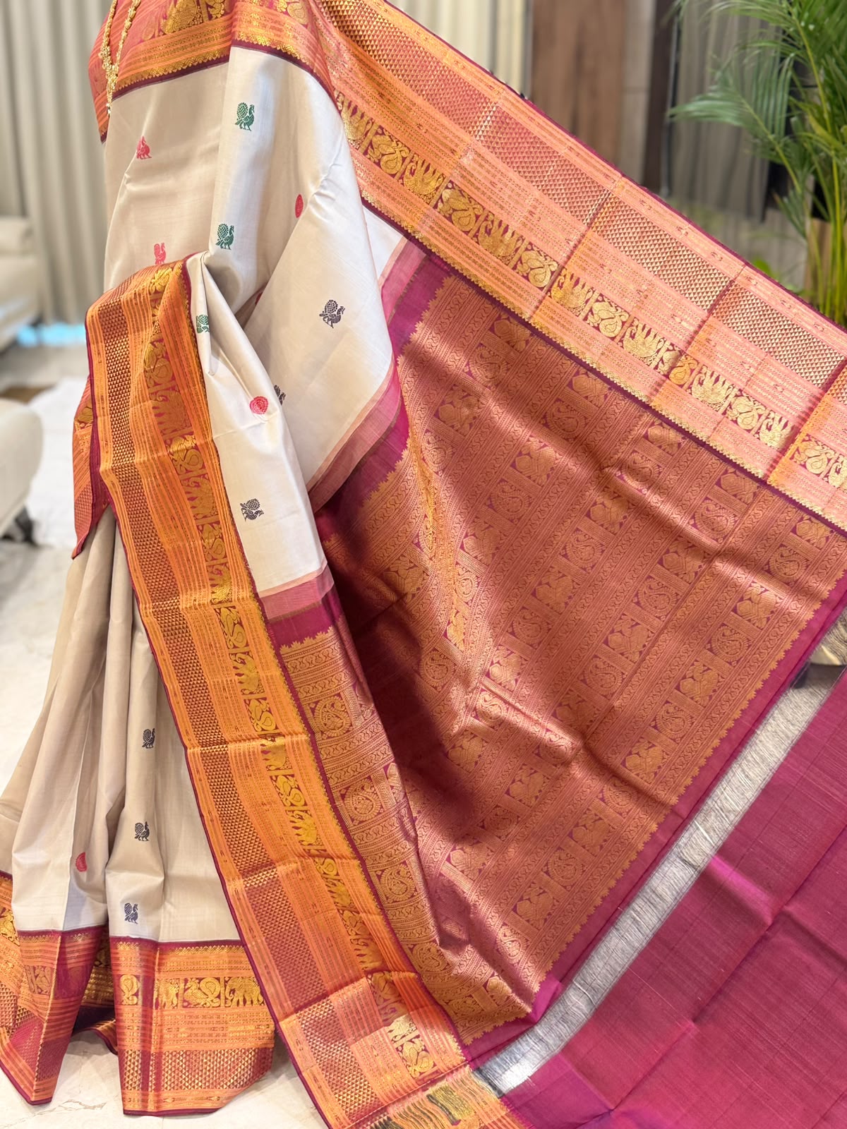 Ivory Maroon Gold Kanjivaram