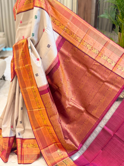 Ivory Maroon Gold Kanjivaram