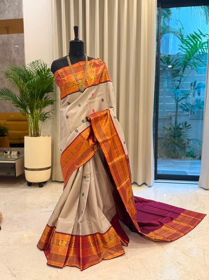 Ivory Maroon Gold Kanjivaram