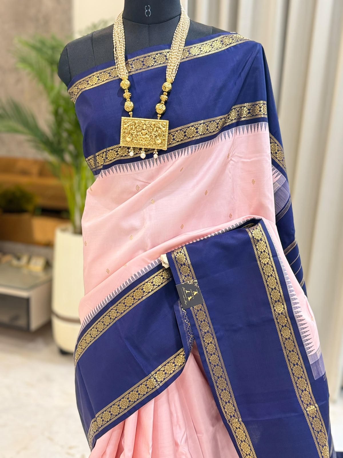 Blush Pink Midnight Blue Kanjivaram