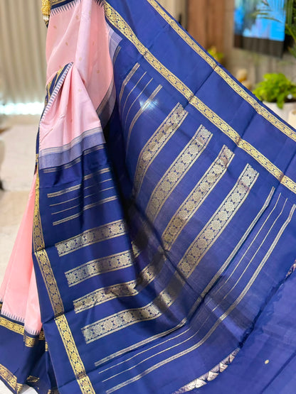 Blush Pink Midnight Blue Kanjivaram
