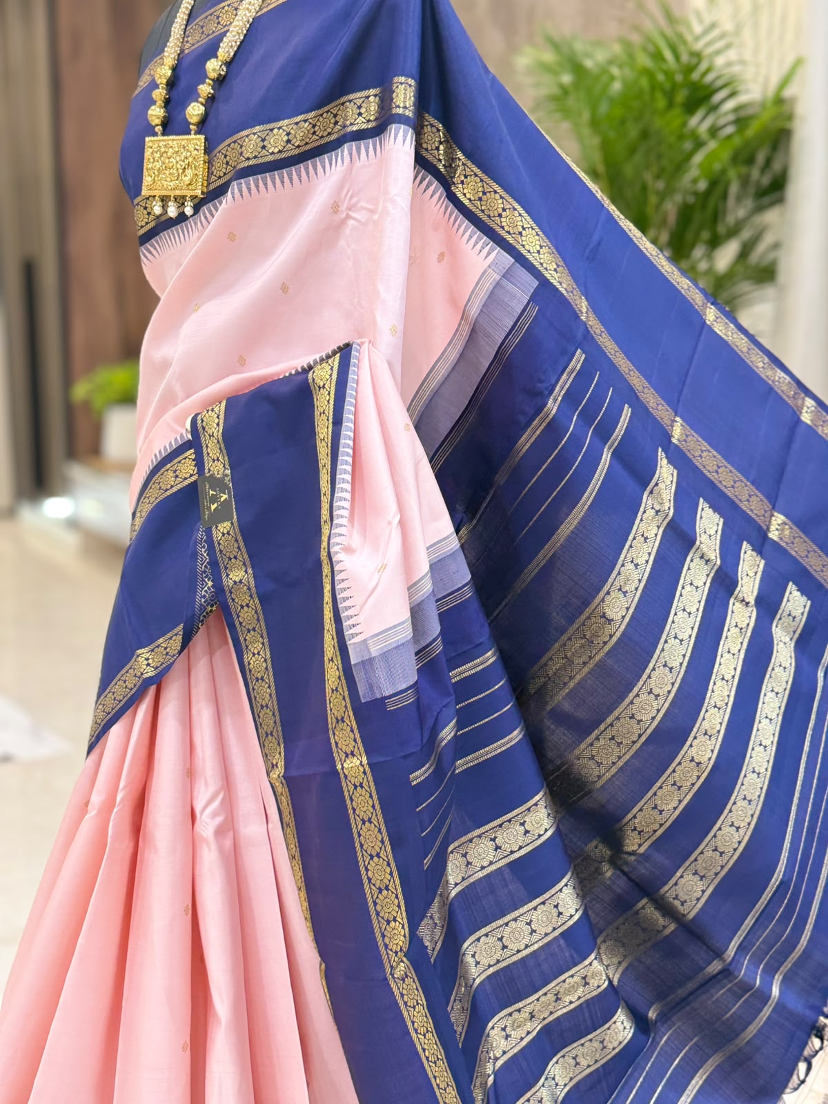 Blush Pink Midnight Blue Kanjivaram