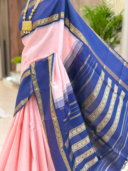 Blush Pink Midnight Blue Kanjivaram