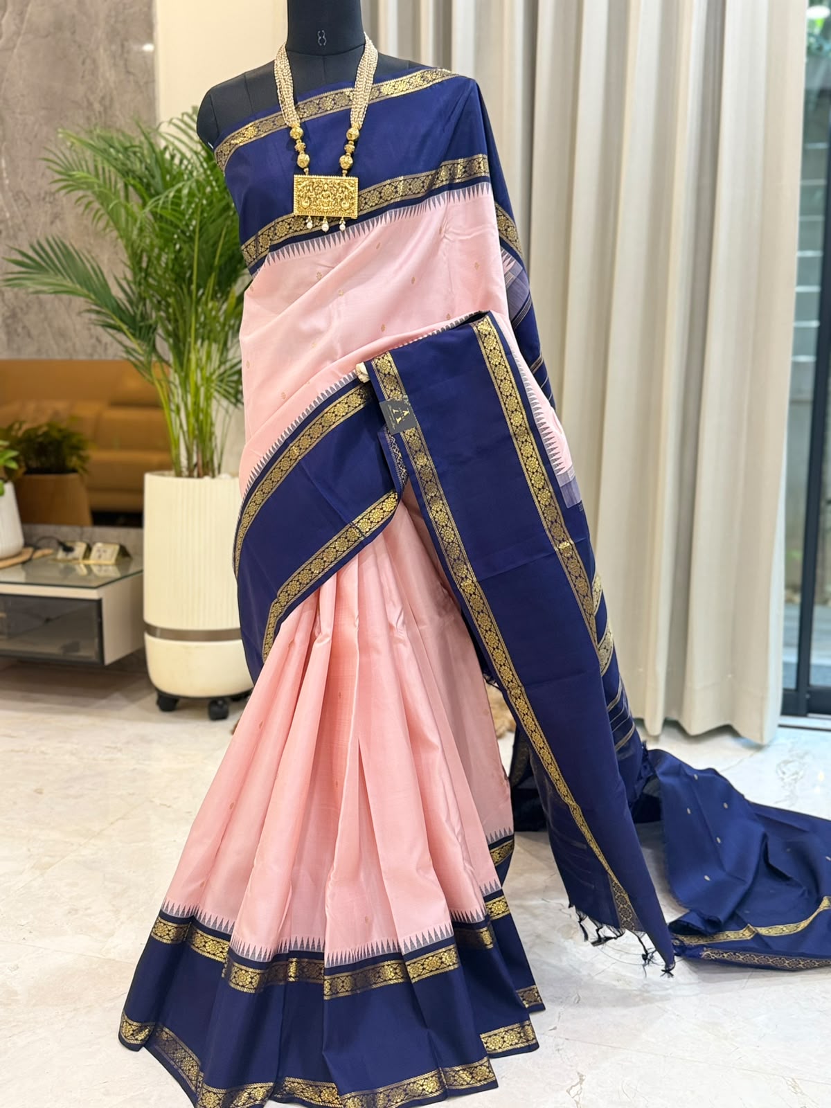 Blush Pink Midnight Blue Kanjivaram
