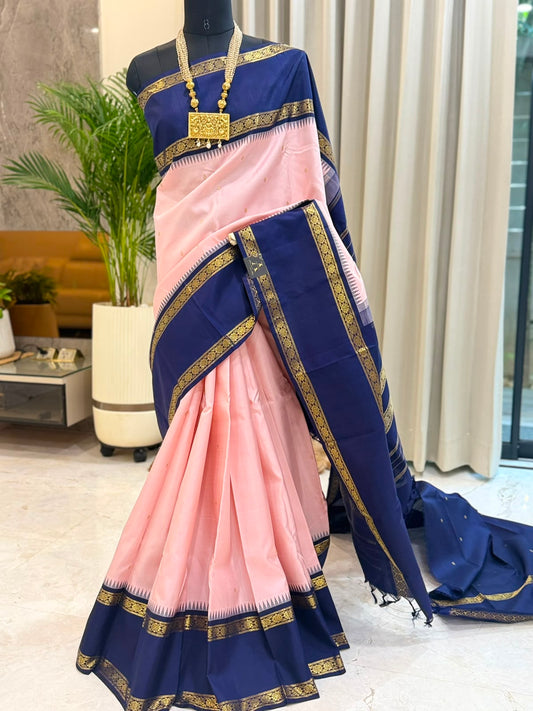 Blush Pink Midnight Blue Kanjivaram