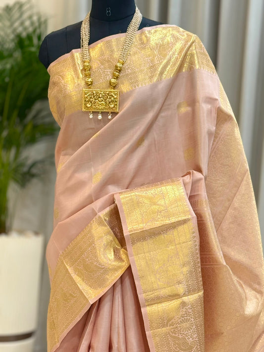 Elegant Blush Pink Gold Saree