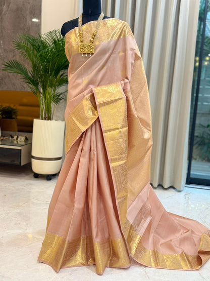 Elegant Blush Pink Gold Saree
