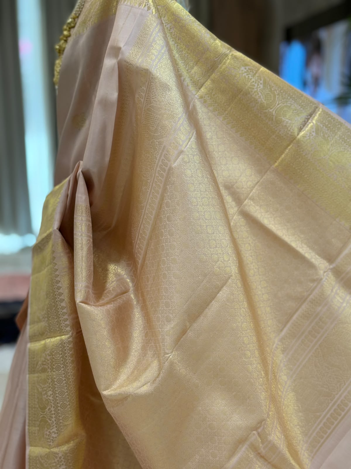 Elegant Blush Pink Gold Saree