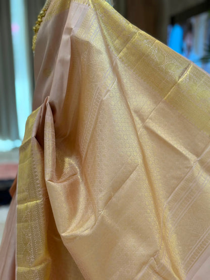 Elegant Blush Pink Gold Saree