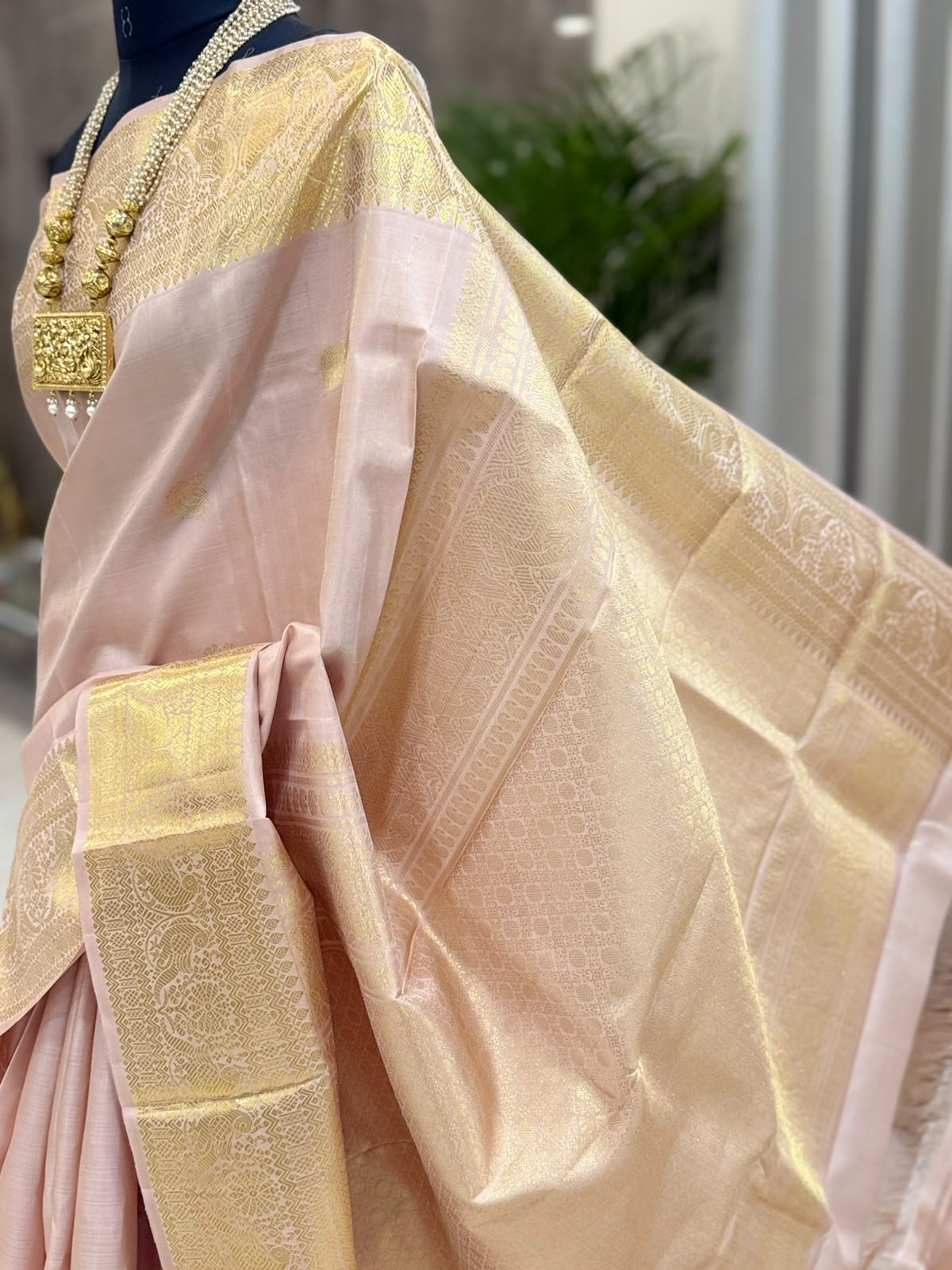 Elegant Blush Pink Gold Saree