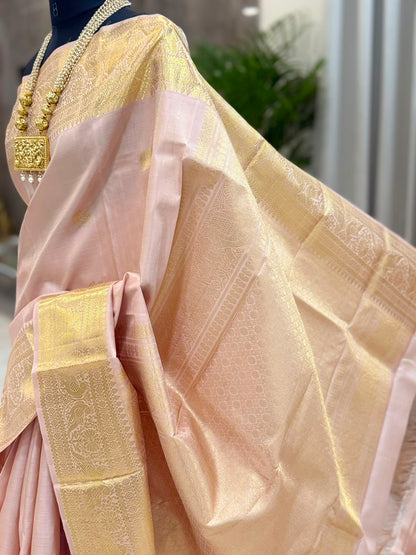 Elegant Blush Pink Gold Saree