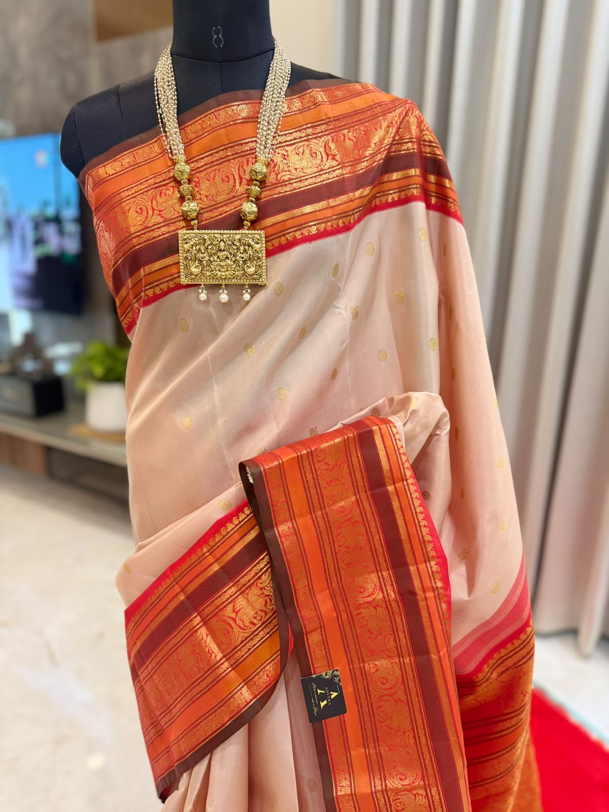 Vermilion Orange Zari Kanjivaram Saree