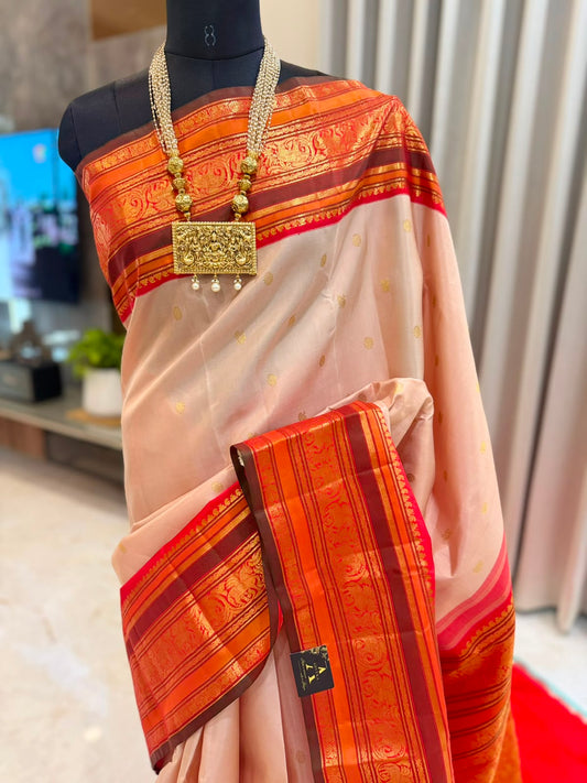Vermilion Orange Zari Kanjivaram Saree