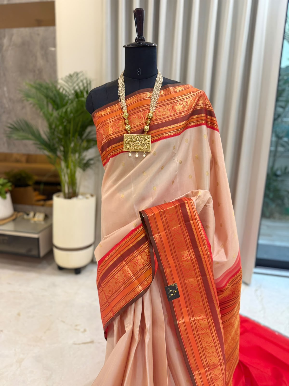 Vermilion Orange Zari Kanjivaram Saree