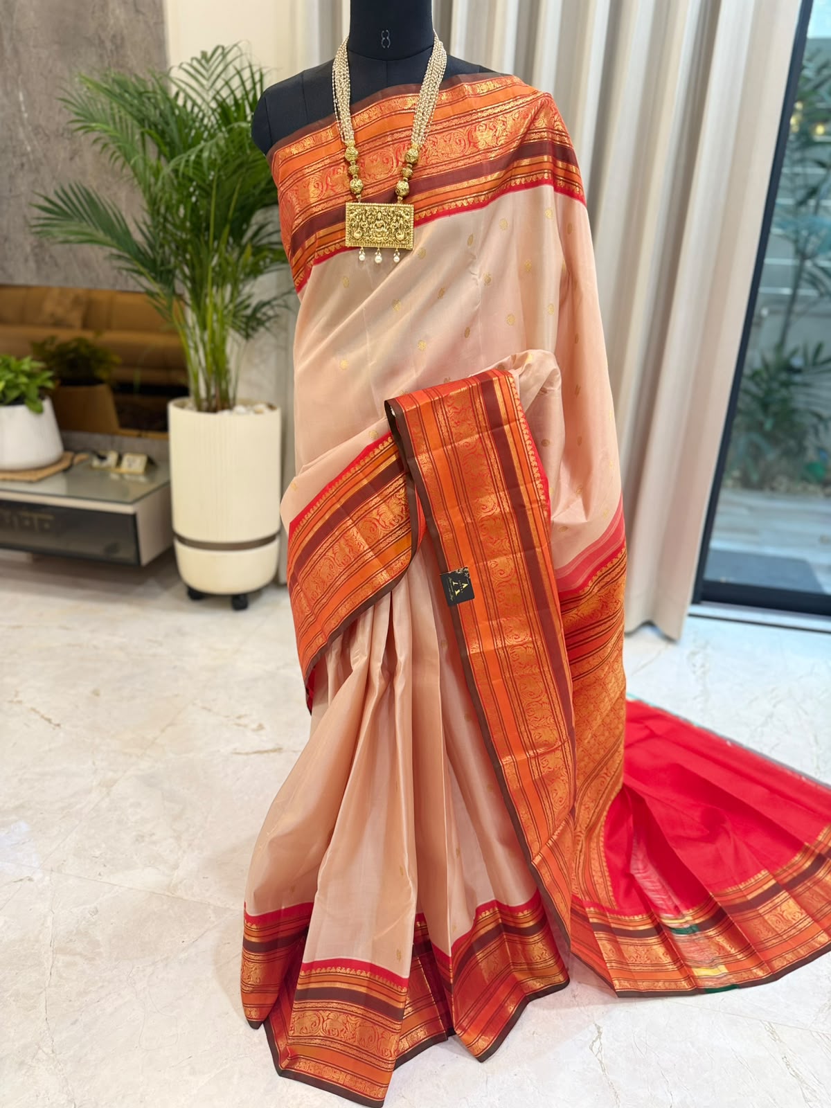Vermilion Orange Zari Kanjivaram Saree