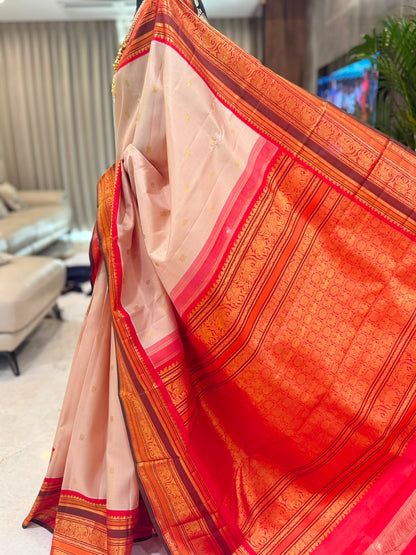 Vermilion Orange Zari Kanjivaram Saree