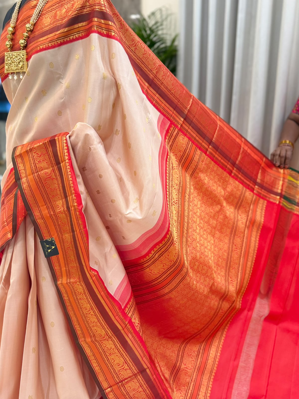 Vermilion Orange Zari Kanjivaram Saree