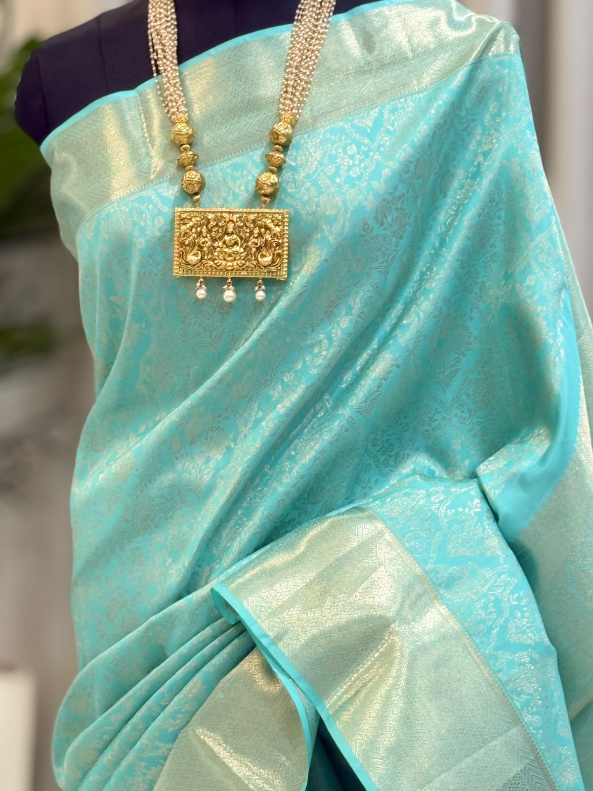 Aqua Blue Silver Zari Kanjivaram Saree