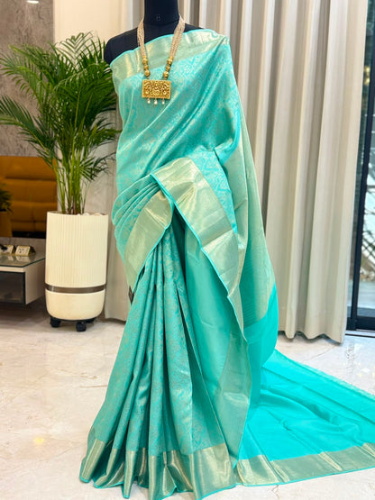 Aqua Blue Silver Zari Kanjivaram Saree