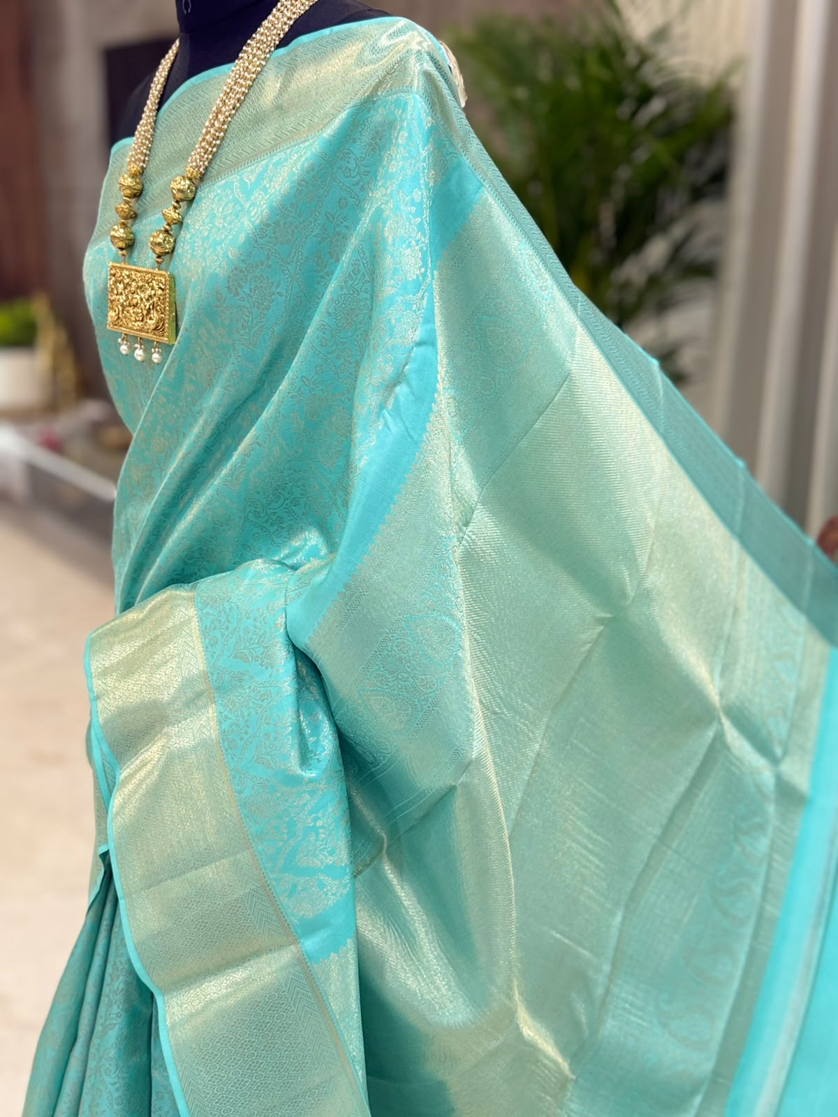 Aqua Blue Silver Zari Kanjivaram Saree