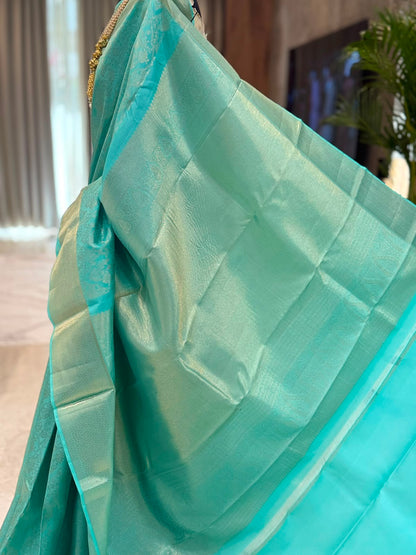 Aqua Blue Silver Zari Kanjivaram Saree