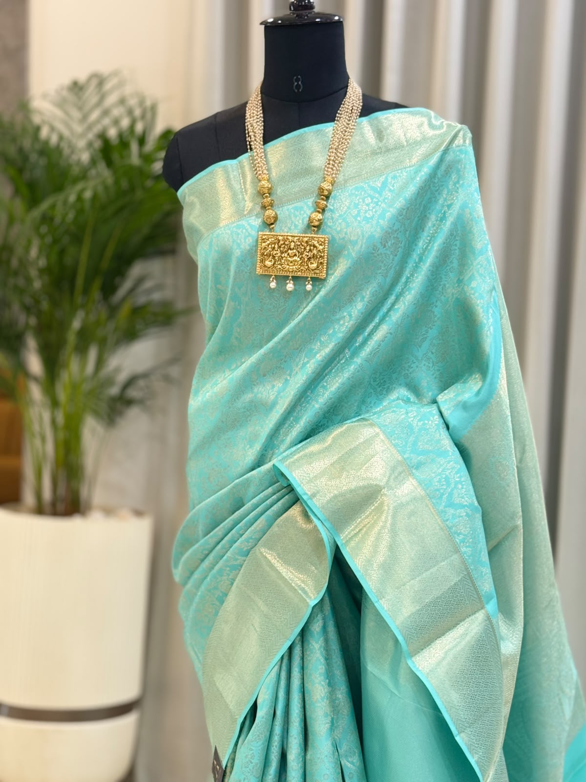 Aqua Blue Silver Zari Kanjivaram Saree