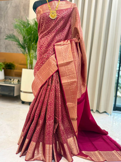 Wine Rose Gold Zari Kanjivaram Saree
