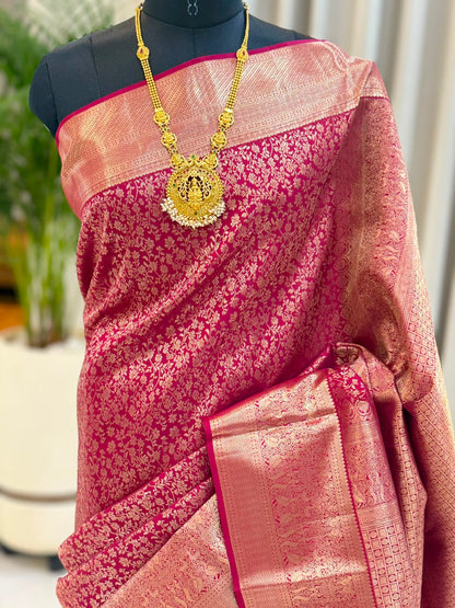 Wine Rose Gold Zari Kanjivaram Saree