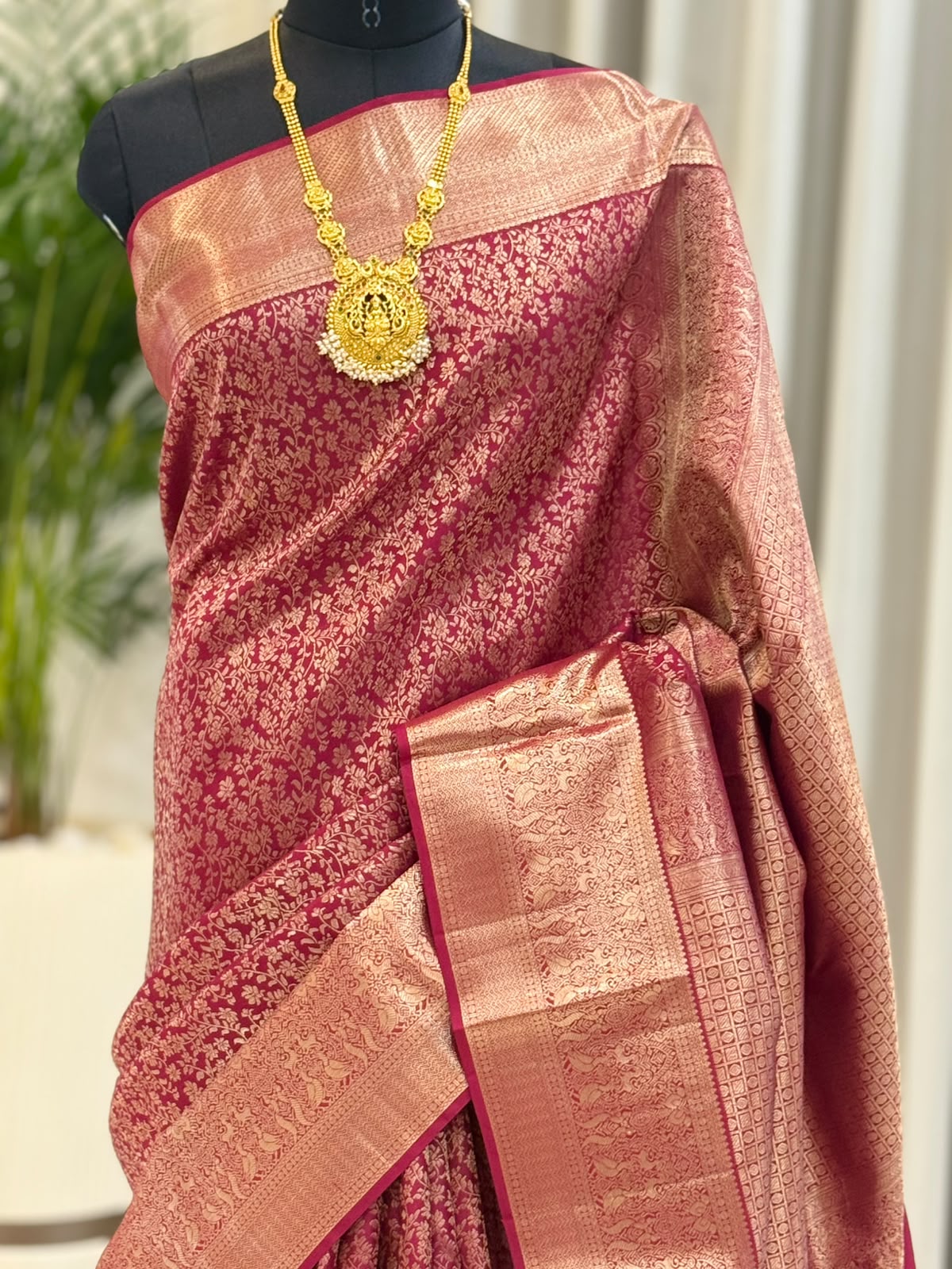 Wine Rose Gold Zari Kanjivaram Saree