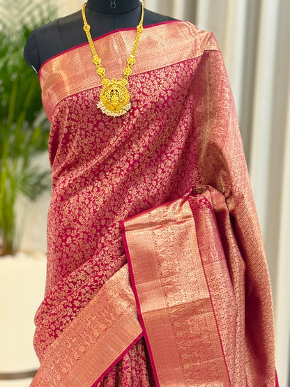 Wine Rose Gold Zari Kanjivaram Saree