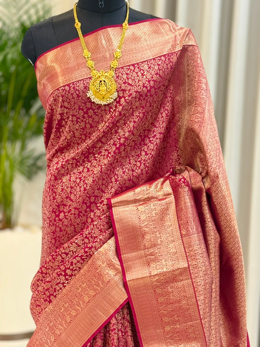 Wine Rose Gold Zari Kanjivaram Saree