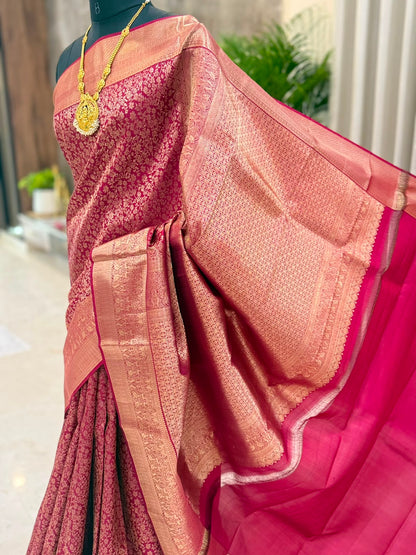 Wine Rose Gold Zari Kanjivaram Saree
