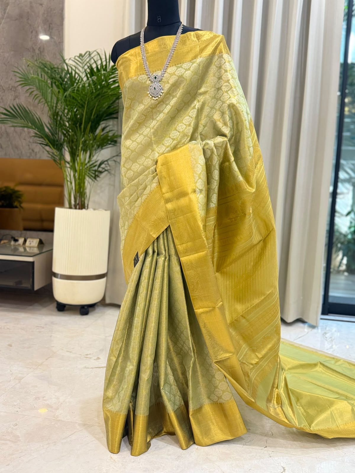 Antique Gold Pistachio Kanjivaram Saree