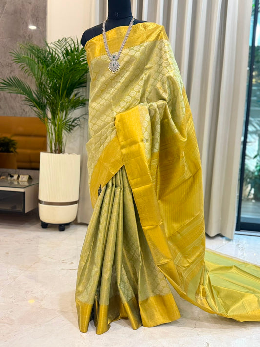 Antique Gold Pistachio Kanjivaram Saree